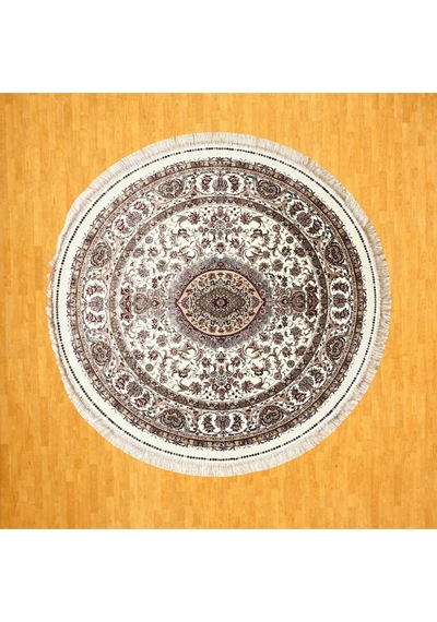 Çiçek Motifli 250 X 250 Yuvarlak İpek Halı Bej