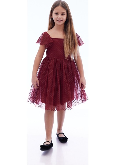 Ahengim Kız Çocuk Kare Yaka Trend Tül Elbise Ak2242 Bordo Ahengim Kız Çocuk Kare Yaka Trend Tül Elbise Ak2242 Bordo