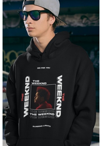 The Weeknd Die For You Baskılı Unisex Oversize Rapper Hoodie Siyah
