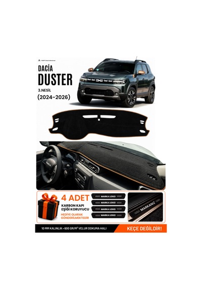 Dacia Duster 3 Nesil 2024-2026 Uyumlu Torpido Örtüsü, Torpido Kılıfı - Siyah Kahverengi