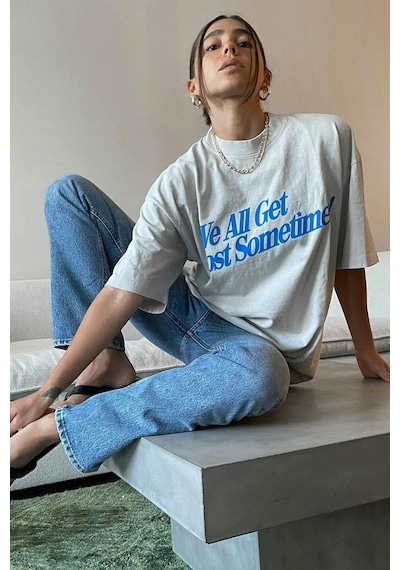 Madmext Ekru Baskılı Oversize Tişört Mg1532-ekru Ekru