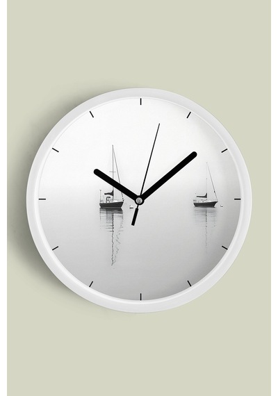 Yelkenli Modern Duvar Saati - 25cm - Önü Camlı Beyaz Kasa - Sessiz Mekanizma-jh0326 Beyaz
