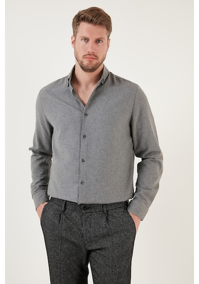 Buratti Pamuklu Regular Fit Düğmeli Yaka Kışlık Erkek Gömlek Cf24W127079 Koyu Gri