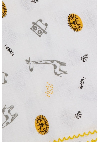 Breeze Yenidoğan Bebek Müslin Battaniye Sevimli Hayvancıklar Desenli Ekru - Ekru
