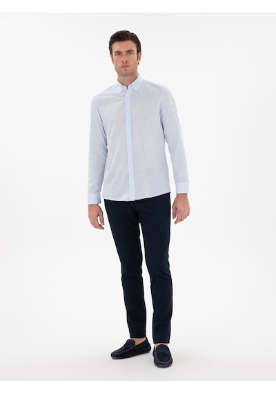 Cacharel Lacivert Slim Fit Dokulu Pamuk Karışımlı Kanvas Pantolon