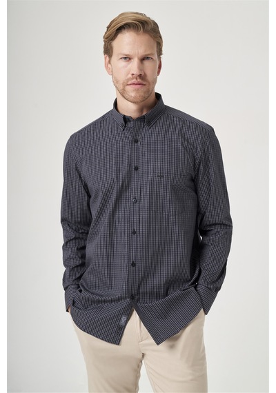 İmza Siyah-beyaz Düğmeli Yaka Uzun Kol Cepsiz Slim Fit %100 Pamuk Gömlek 1004260204 Siyah - Beyaz