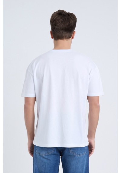 Velvoria Unisex Oversize Relaxed Moving Baskılı Beyaz Renk T-shirt