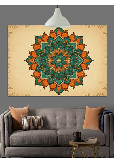 Mandala Desenli Yuvarlak Sanat Dekoratif Kanvas - Mdf Ahşap Tablo