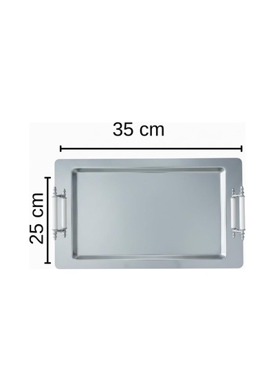 Tr 6 Kişilik Paslanmaz Çelik Sunum Tepsisi, Beyaz Saplı, Şık Servis Tepsisi, 35x25 Cm Diğer