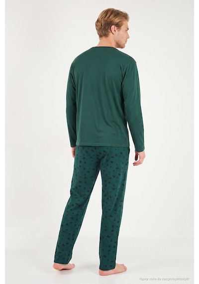 Buratti Desenli Pamuklu Düğmeli Bisiklet Yaka Pijama Takımı Erkek Pijama Takımı 6575002 Yeşil