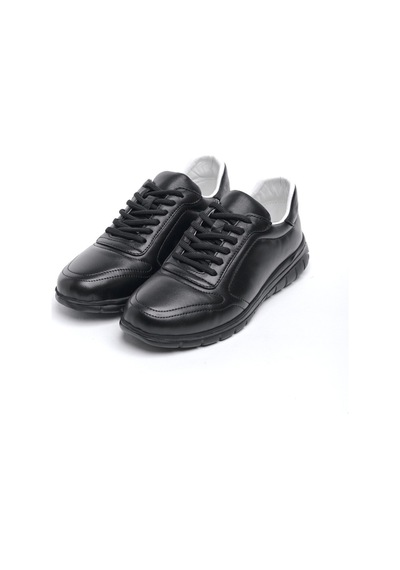Derinet Comfort Taban Hakiki Deri Lastik Bağcıklı Erkek Sneaker Siyah Siyah