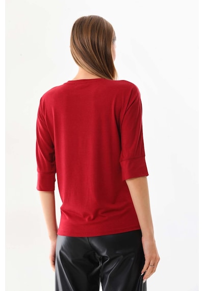 Sistas Kadın Desenli Bisiklet Yaka Bluz 23582 Bordo