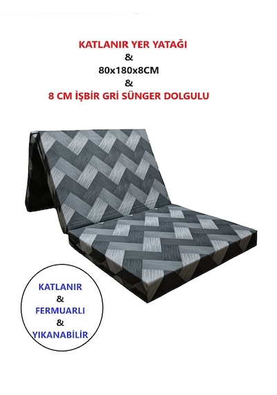Katlanır Yer Yatağı Tek Kişilik Sünger Katlanır Yatak 80x180 Cm 8 Cm Gri Kalın Sünger Gri Gri
