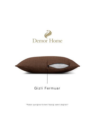 Br Demor Home Keten Dokulu Kahverengi Kırlent Yastık Kılıfı