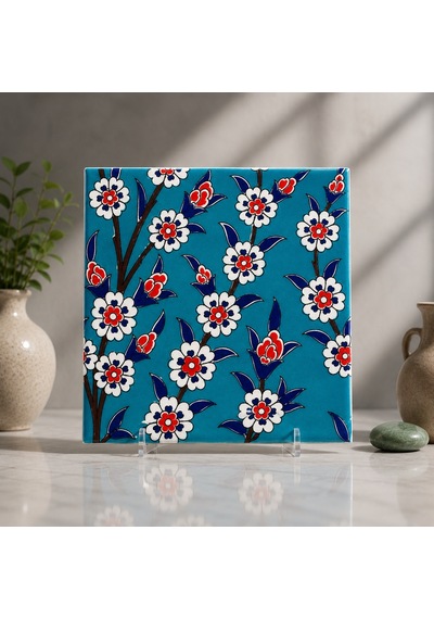 Armada Çini 20x20 Cm Ac 60 Turkuaz Papatya Kütahya Çini Desenli Karo
