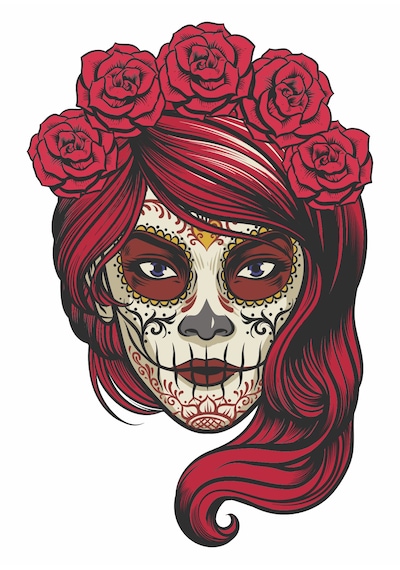 Kızıl Saçlı Dövmeli Kız Sticker Araba Oto Motosiklet Karavan Etiket 00003 30x20 Cm