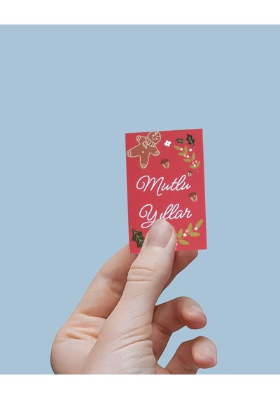 Yılbaşı Mutlu Yıllar Yazılı Hediye Kart Seti, Yeniyıl Paketleme Kartı, 25 Adet-5,5x8.5 Cm, Kırmızı