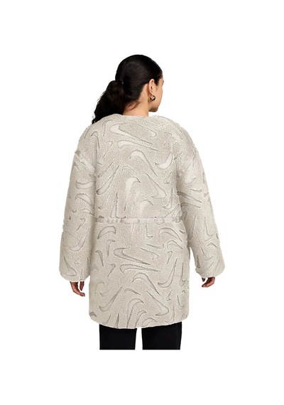 Nike Sportswear Cozy Long-haired All-over Swoosh Logo Lined Loose Full-zip Kadın Ceket-fv8025-104 Krem