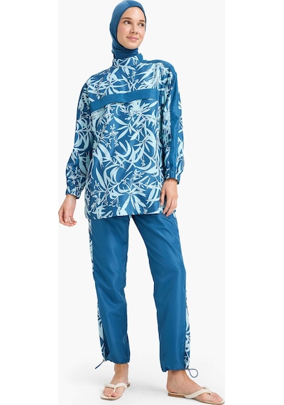 DeFacto Regular Fit Su İtici 3'lü Desenli Burkini Tesettür Mayo Takım E7996AX25HSBE376