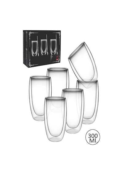 Bardak 6'lı Çift Cidarlı Bardak 300 Ml Ev Ofis Çay Fincanı Kahve Sunum