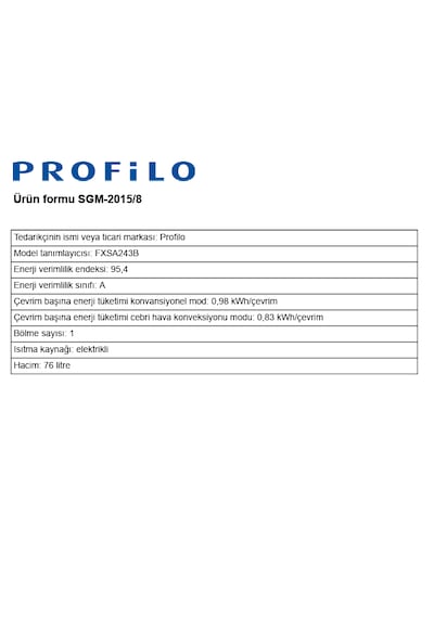 Profilo FXSA243B 76 LT Buhar Destekli Ankastre Fırın