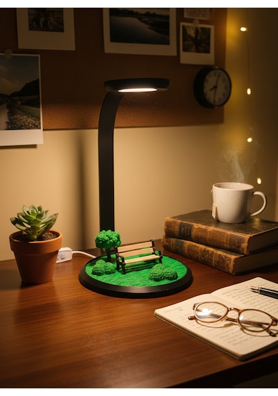 Dekoratif Diorama Masa Lambası - Park Temalı 10 Kademeli Led Gece Lambası - 3 Renk Seçenekli Kitap Okuma Lambası - Ofis Ve Masaüstü Aksesuarı 26 Cm Siyah
