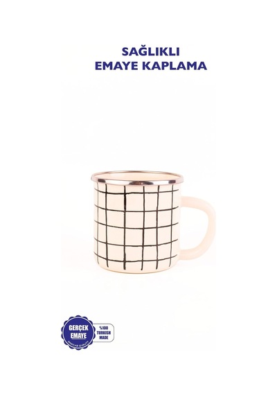 Black Cupid Kareli Emaye Kupa Beyaz - Çok Renkli