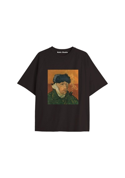 Kalic Studio Unisex Van Gogh Baskılı Oversize Tshirt Siyah-64