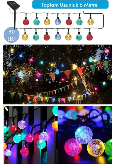 Technosmart 30 Ledli 8 Modlu Solar Kristal Top Rgb Işık Bahçe Aydınlatma Dekorasyon Güneş Enerji