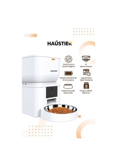 Qq023 Akıllı Kedi Köpek Mama Kabı, Tuya App-wifi Uzaktan Kontrol, 4lt Hazne, Metal Kase