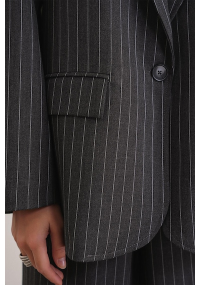Mixray 4753 Kadın Çizgili Oversize Blazer Ceket Antrasit