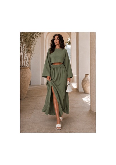 Unika Boutique Kadın Bluz Yırtmaçlı Etek Takım Haki