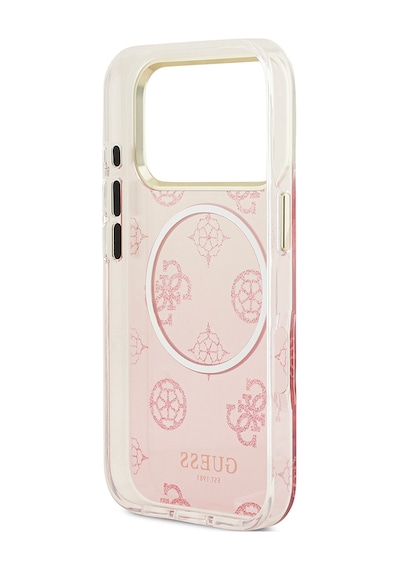 Apple Uyumlu iPhone 17 Pro Kılıf Guess Lisanslı M-safe Özellikli Simli Peony Desenli Silikon Kapak Pembe Pembe