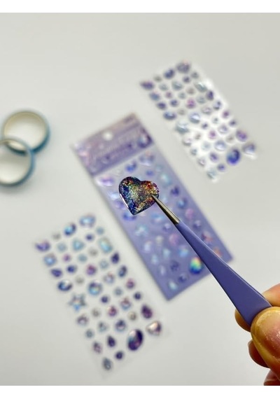 Holografik Galaxy Mavi Mor Işıltılı Tek Yaprak 42 Adet Taş Sticker Seti/etiket/çıkartma 1