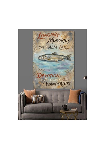 Longing Memories Balıklı Göl Yazısı Yağlı Boya Dokulu Kanvas Tablo Canvas Tablosu