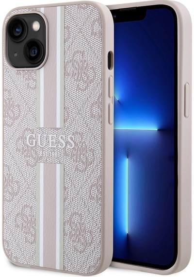 Apple Uyumlu iPhone 14 Kılıf Guess Lisanslı Magsafe Şarj Özellikli 4g Şerit Tasarımlı Printed Kapak Pembe