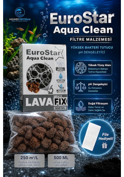 Eurostar Aqua Clean - Akvaryum Filtre Malzemesi - Yükse Bakteri Tutucu - File Hediyeli - Ph Dengeleyici - 500 Ml