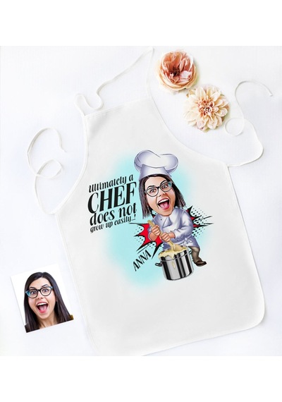 Personalized Chef Cartoon White Kitchen Apron - 1 Bej