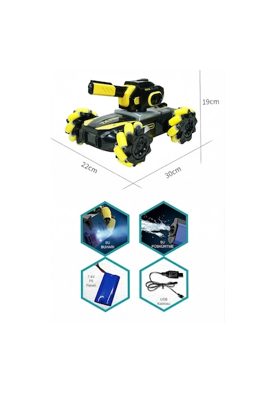 Uzaktan Kumandalı Şarjlı Akrobatik Tank Araba Su Püskürten Işıklı Buharlı 360 Drift Arabası Sarı