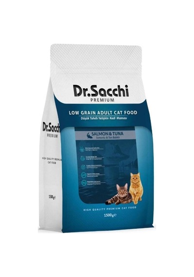Tr Sacchi Premium Düşük Tahıllı Somonlu Ve Ton Balıklı Kedi Maması 1,5 Kg