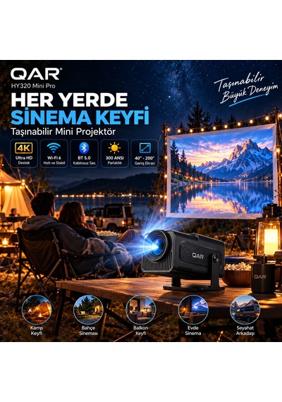 Hy320 Mini Projeksiyon Cihazı Led Multimedya Ev Sineması Döner Standlı Hdmı Usb Girişli Taşınabilir Mini Projektör