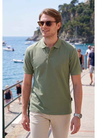 Buratti Pamuklu Regular Fit Düğmeli Erkek Polo Yaka T Shirt 5902127 Elma Yeşili