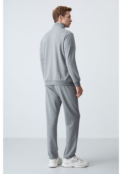 Tommy Life Gri Melanj Pamuklu Kalın Yumuşak Dokulu Comfort Fit Basic Erkek Eşofman Takım - 85260 GRİ MELANJ
