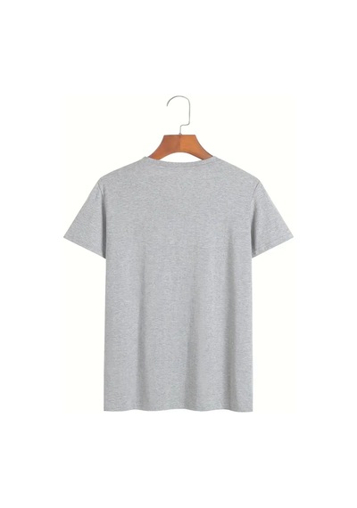 Medinenur Whatever Yazı Detaylı Basic T-shirt Gri