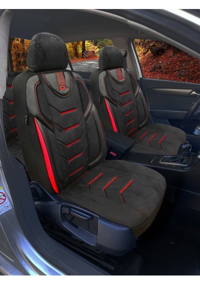 Oto Koltuk Kılıfı Galaxy Serie Keten Kumaş Ön Ve Arka Set Siyah Kırmızı Dikiş