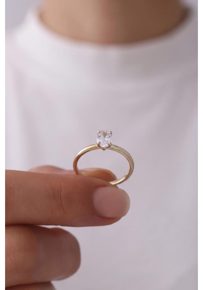 14 Ayar Oval Tektaş Altın Yüzük Sarı Altın