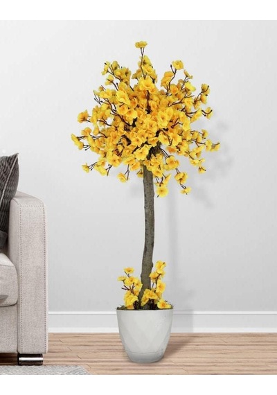 Nettenevime Yapay Ağaç Sarı Bahar Dalı Japon Kiraz Çiçeği Beyaz Saksılı 90cm Diğer