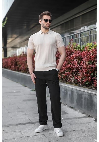 Madmext Taş Rengi Slim Fit Polo Yaka Triko Erkek Tişört E7491