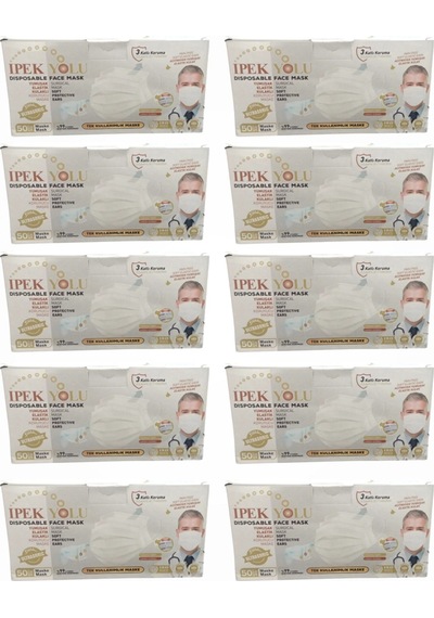 Tek Kullanımlık Maske 3 Katlı Telli Meltblownlu 50'li Kutu - Beyaz X 10 Kutu