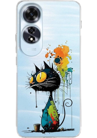 Oppo A60 İle Uyumlu Splash Kedi Tasarımlı Şeffaf Silikon Kılıf Şeffaf
